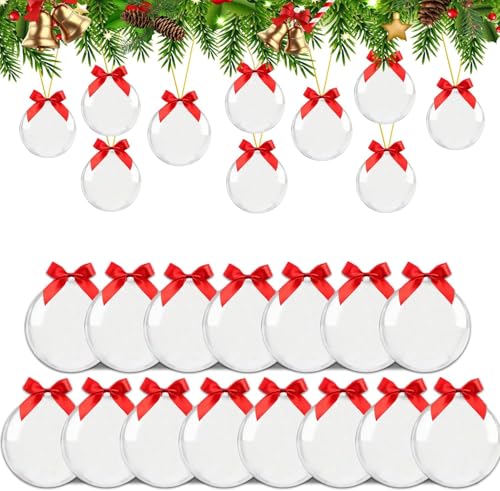 Photo 1 of 12 Pcs Christmas Tree Decorations, Cute Christmas Clear Acrylic Ornaments Set with Red Ribbon, for Indoor, Stocking Name Tags, New Year Party, Xmas Crafts Hanging Tags, Christmas Decorations Gifts