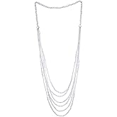 Red Beads Long Statement Necklace Multi-Strand Waterfall Chains with Crystal Beads Charms Pendant