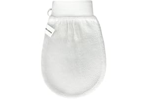 Wildpier Beauty Exfoliating Glove Mitt Body Scrub for Bath Shower Spa Hand Exfoliator Gloves, Dead Skin Cell Remover, Plant Based Deep Exfoliation Scrubber, White