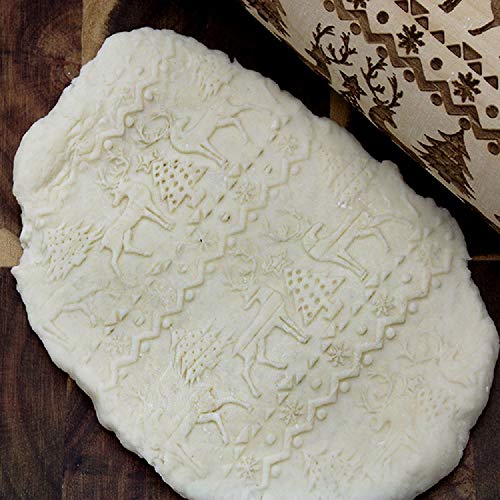 Christmas Wooden Rolling Pin 2 Packs, Embossing Rolling Pins with Engraved Christmas Deer Pattern, Christmas Themed Embossing Rollers, Christmas Symbols for Baking Embossed Cookies - Thumbnail 5