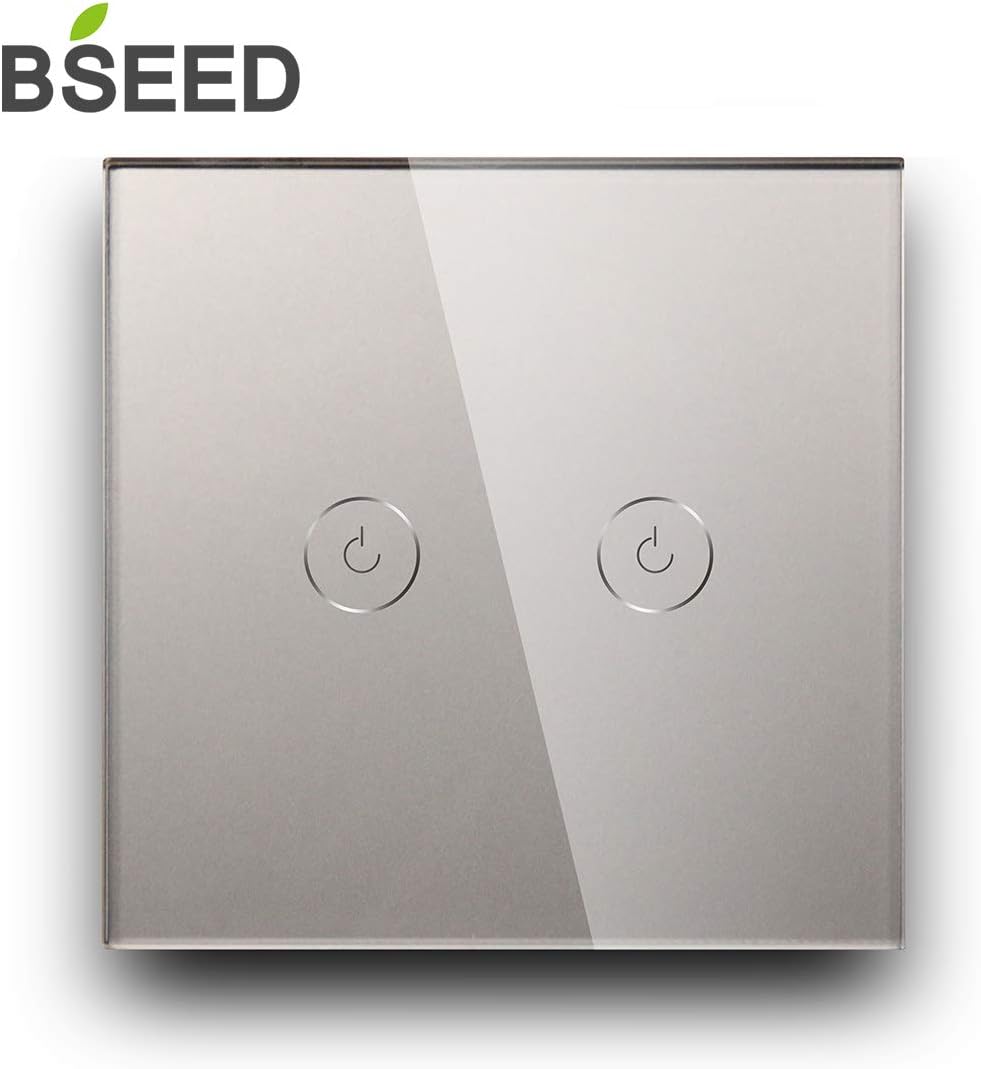 BSEED 86mm Tempered Glass Panel Touch Sensor Wall Light Switch 2 Gang 2