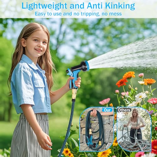 30 m Expandable Garden Hose with 1/2 Inch and 3/4 Inch Adapter, 10 Functions Spray Gun, Bracket, Garden Irrigation, Cleaning Gardening, Car Washing