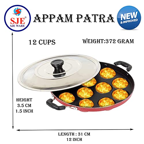 Sjeware Non Stick Appam Patra 12 Cavity with Stainless Steel Lid and Silicon Brush 3