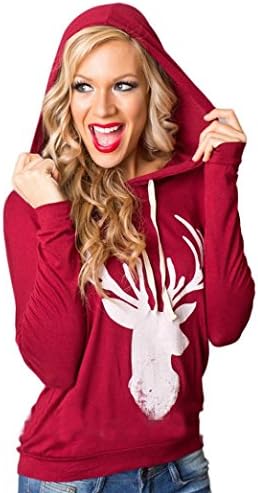 Women's Christmas Elk Reindeer Printed Fashion Tops Party Blouse (M, Red)