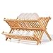 Natural Bamboo Dish Drying Rack, SZUAH Collapsible Dish Plate Drainer Rack, 2-Tier Dish Drying Holder, with 19 Slats