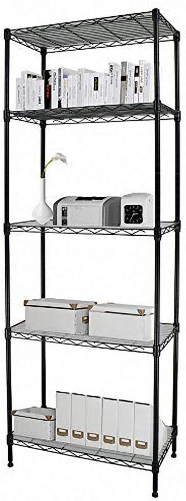 Metal Storage Shelf 5 Tier Wire Shelving Unit 21.2"L x11.4"W x59"H Sturdy Utility Layer Standing Shelving with Liner for Balcony Restaurant Garage Pantry Kitchen Space-Saving Living Room Rack Black