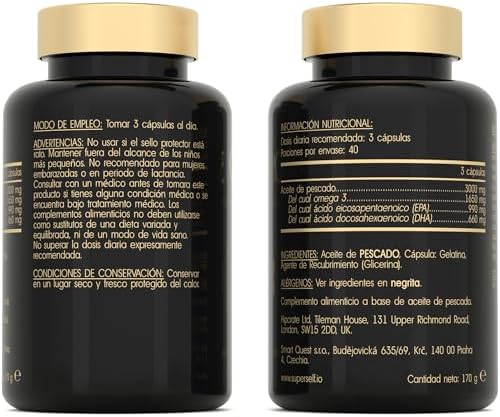 Omega 3 Aceite de Pescado - 3000 mg Triple Potencia - 120 Cápsulas Blandas