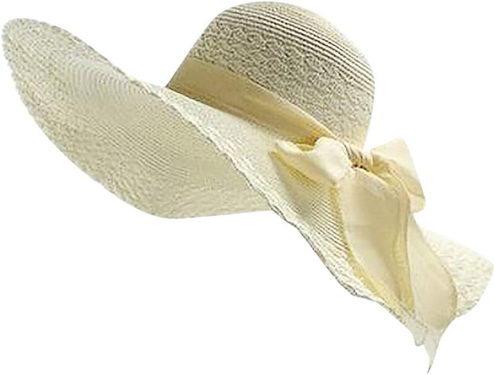 Beachwear Hat For Women, Womens Colorful Big Brim Straw Bow Hat Sun Floppy Wide Brim Hats Beach Cap Beachwear Cap Boho Hat TWIFER
