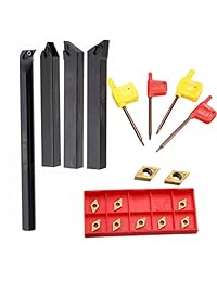 4 soportes para herramientas de 0.472 in Lathe Boring Bar + 4 llaves + 10 insertos de carburo DCMT0702