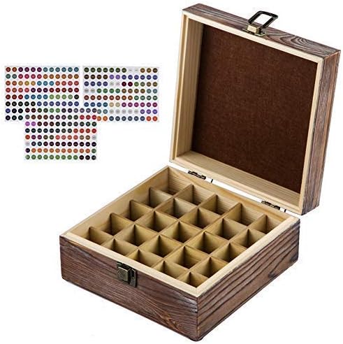HABOM Rustic Essential Oil Wooden Storage Box - with 25 Slots for 5, 10, 15ml Bottles, Essential Oils Wooden Case Perfect for Display & Presentation (Dark Brown) (Dark Brown)