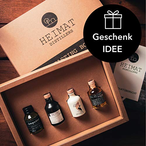 HEIMAT Gin Tasting Set Box (4 x 50ml) Probierset Mini Dry Gin, Barrel Aged Gin, Vogelfrei (alkoholfrei) & Ingefaer Ingwer-Schnaps - Gin Geschenkset mit exklusivem Home-Tasting-Video – Bild 3