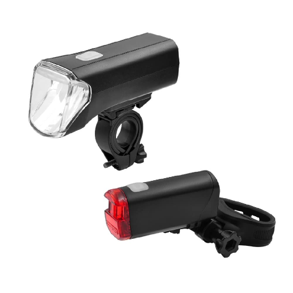 Fischer Bicycle Lighting Set 70/30/15 Lux, Battery Light Set, Front and Rear Light, 3 Light Functions, Splash Protection According to IP44, StVZO Approved