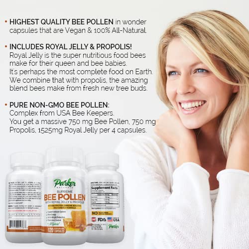 Parker Naturals Best Bee Pollen, Royal Jelly, Propolis Made by USA Bee