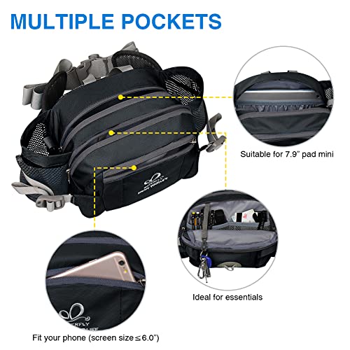 WATERFLY Fanny Pack with Water Bottle Holder Hiking Waist Packs for