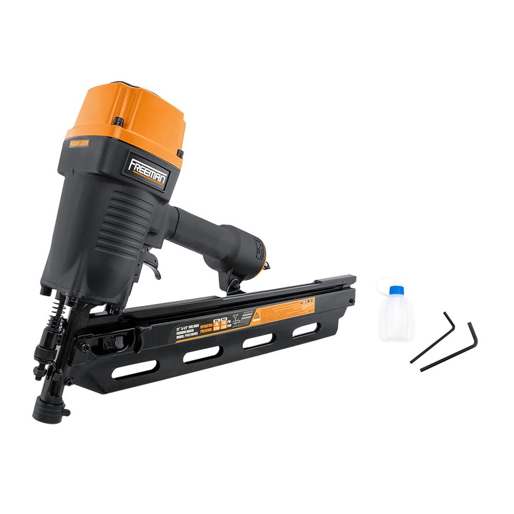 Photo 1 of ***DOES NOT TURN ON*** Freeman Pneumatic 21 Degree Framing Nailer with Nails | 2" – 3-1/2” Full Round Head Nails | Anti-Dry-Fire, Dual Trigger, Depth Adjust, and Comfort Grip | PFR2190NQ