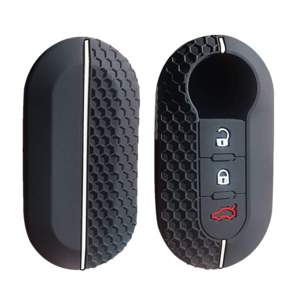Happyit Silicone Remote Fob Car Key Cover Cases for Fiat 500 Ducato Panda 500L Punto Lancia Musa 3 Buttons (Black + White)