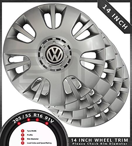 Design313 VW BADGED 14" WHEEL TRIM HUB CAP COVERS SET OF 4 FITS 14" TRIM 65-B-14-VW