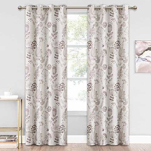 KGORGE Print Curtains for Living Room, Flower Pattern Window Curtains for Farmhouse/Restroom/Dorm Room, Noise Reduce Thermal Insulation Draperies, 52 x 95 in, Warm Sand, 1 Pair