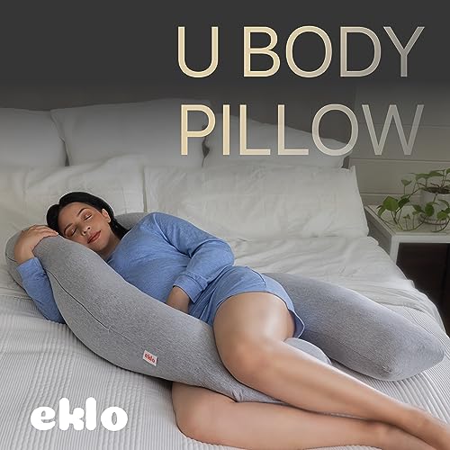 EKLO Pregnancy Pillows, UShape Full Body Pillow Jersey Cover Grey