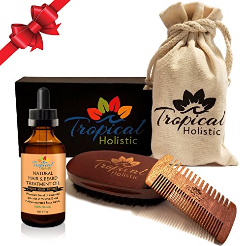 Premium Men's Beard Kit with Quality Brush, Comb, 100% Natural Organic Beard Oil 2oz, and Deluxe Cotton Bag in Gift Box. Top Quality Boar Bristle & Premium Wood. Perfect Gift For Your Special Guy