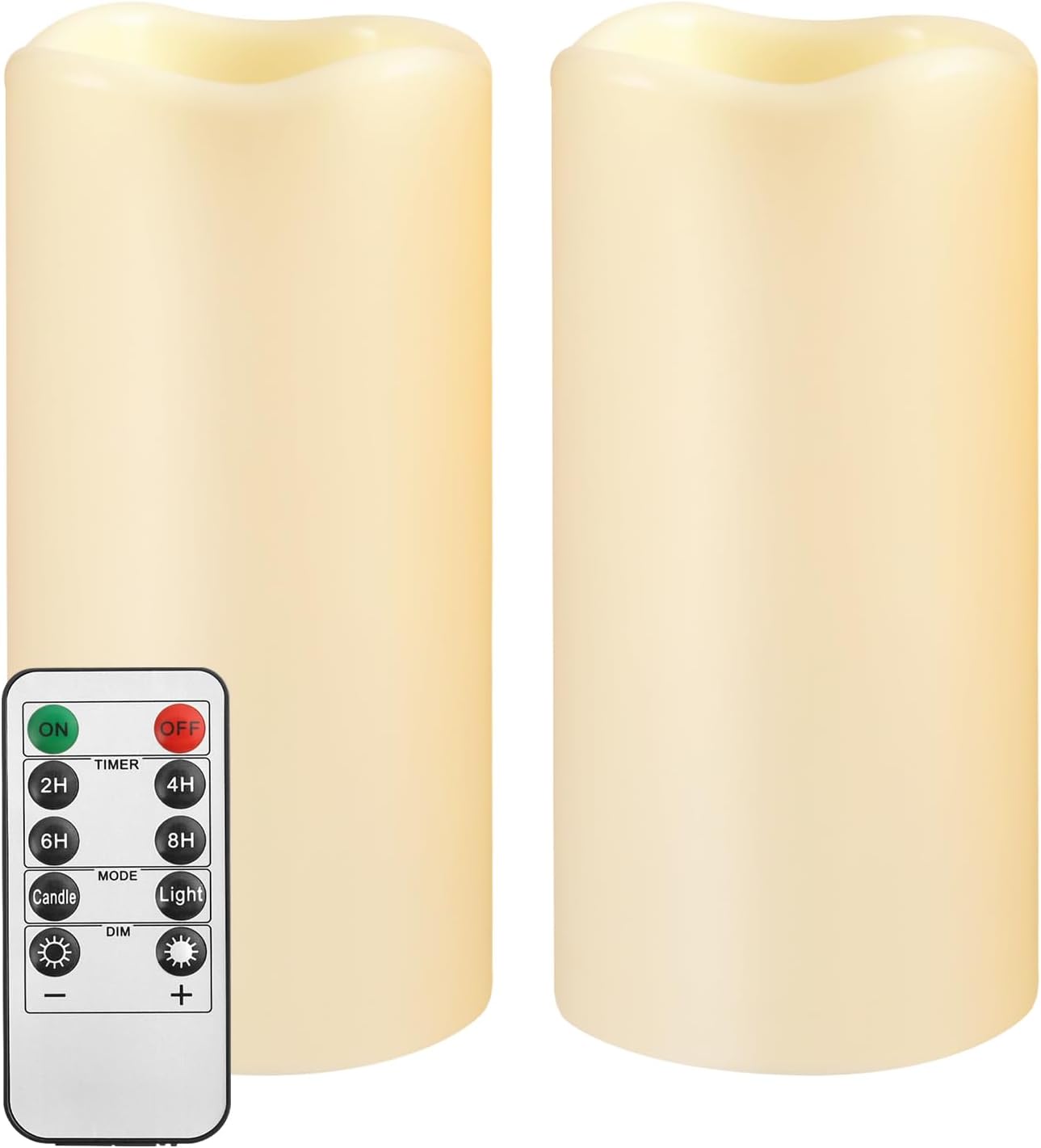 Lighting - Large Waterpoof Flameless Remote Control Candles 2PACK(D3''*H5.5'')Battery Operated Flickering LED Pillar Candle,plastic with 10-Key 24Hours Timer for Outdoor/Indoor Party Garden Lanterns Porch Ivory