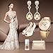 Miraculous Garden 2 Pack Gold Plated Crystal Rhinestone Teardrop Drop Dangle Earrings Bracelet Jewelry Set for Women