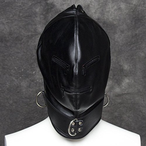 Ultrafun Leather Full Face Gimp Mask Unisex Hood Zipper Eyes Mouth Lace