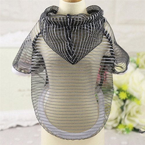 ADSRO Pet Puppy Costume, Summer Breathable Sunscreen Coat Hooded T-Shirt Sun Protection Pinstripe Cooling Vest size L (Black)