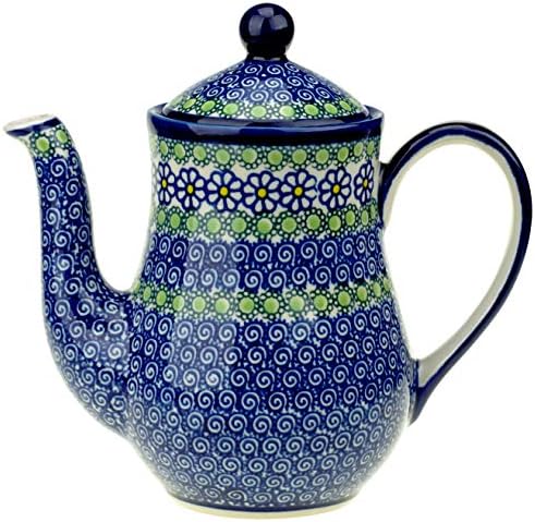 Ceramika Boleslawiecka Kalich Polish Hand Painted Teapot (Blue Daisies)