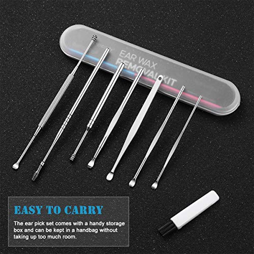 8 Pcs Ear Pick, Earwax Removal Kit ETEREAUTY Ear Cleansing Tool Set, Ear Curette Ear Wax Removal Kit with a Small Cleaning Brush and Storage Box, Sliver