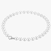AOOVA White Shell Pearl Necklace with Alloy Accent, 12mm Beads, Elegant Classic Design for Women