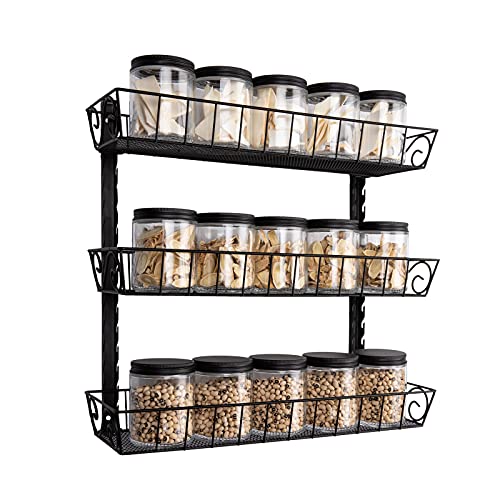 SWOMMOLY Adjustable Wall Mount Spice Rack, 3-Tier Dual-use (Multi-use) Organizer, Black