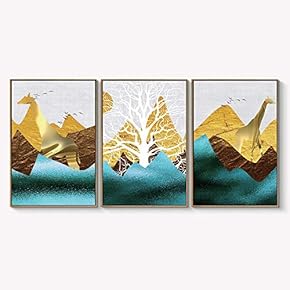 Framed Canvas Wall Art for Living Room, Bedroom Abstract Landscape Dream Place Canvas Prints for Home Decoration Ready to Hanging - 16"x24"x3 Panels