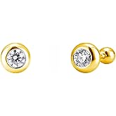 Minimalist CZ Bezel 20g Ball Cartilage Stud Earrings for Women 925 Sterling Silver Round Cubic Zirconia Small Studs Tragus Screw Back Post Earring Cute Dainty Jewelrys