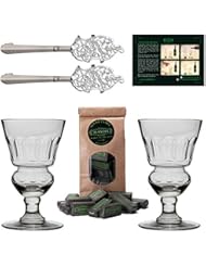 Premium Absinthe Spoons Glasses Set | 2x Absinthe Glasses | 2x Absinthe Spoons | 1x Absinthe Sugar Cubes | 1x Drinking instructions card for the Absinthe ritual