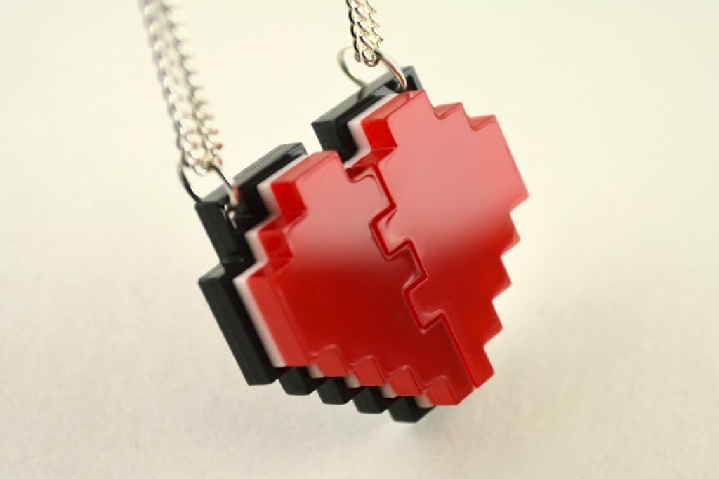 Pixel Heart Friendship Necklaces - Laser Cut Acrylic Best Friend Necklaces