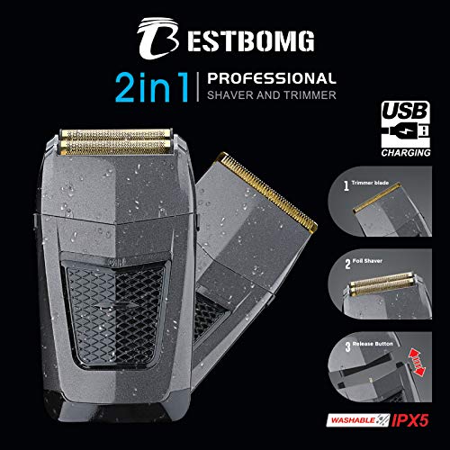 BESTBOMG 2 in 1 Electric Razor for Men Waterproof Men\'s Professional Foil Shaver Aluminum Foil Metal Cordless Shaving Kit Bald Head Shaver Barber Clipper Independent Precision Trimmer Clipper Trimmer