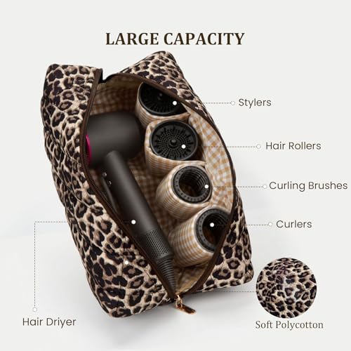 PFUTURE Hair Tools Travel Bag, Shockproof Hair Styling Organizer Case for Dyson Airwrap & Shark Flexstyle, Large Capacity Portable Storage Pouch with Exquisite Leopard Print Appearance