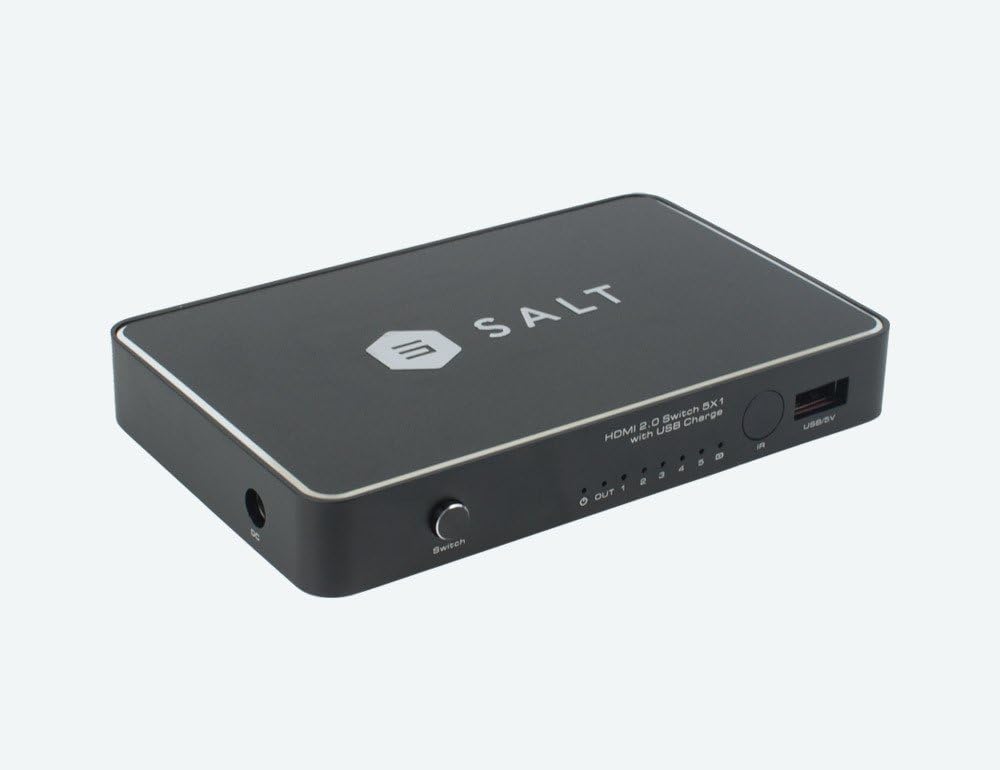 4K HDMI 2.0 Switch with USB Power Port - Salt by Sewell, 5x1 Distribution Amplifier, 4K at 60Hz, 3D, HDCP 2.2, 4:4:4 Chroma