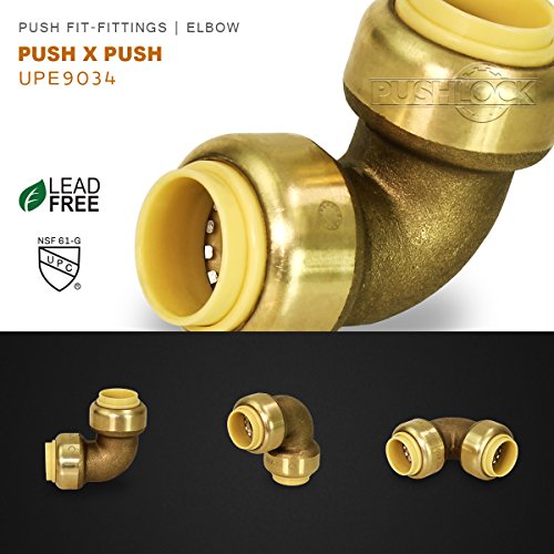 Pushlock UPE9034 90 Degree Elbow Pipe Fittings Push to Connect Pex Copper, CPVC, 3/4 Inch, Brass - Thumbnail 4