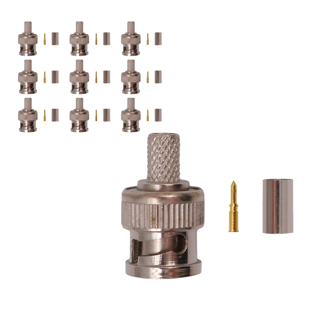 Namvo BNC Male Connector BNC Male Plug Crimp Connector 10 pcs Coaxial Cable BNC Type Solder Converte for RG58