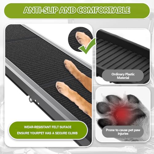 RUBLELITIE - Rampa para perros para coches, SUV, camión, 17.3 x 71 pulgadas, resistente plegable, amplia escaleras para mascotas con superficie antideslizante, diseño plegable portátil para perros