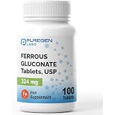 Puregen Labs Ferrous Gluconate 324 mg High Potency Iron, 100 Tablets | Iron Supplement, Iron Pills, Gentle on Stomach, Iron tablets, Iron pills, Iron supplement for women