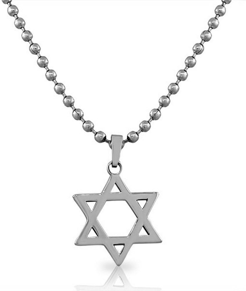 EDFORCE Stainless Steel Silver-Tone Classic Jewish Star of David Men's Boys Pendant Necklace