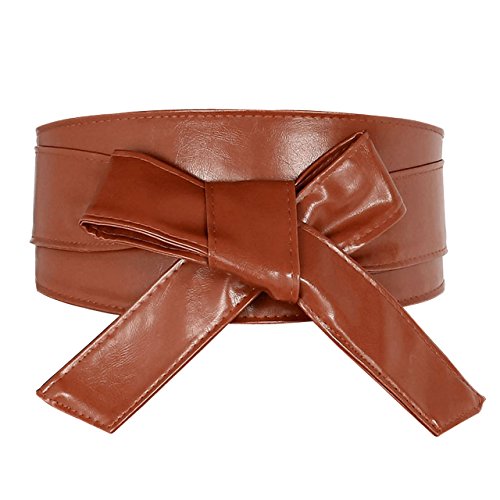 Ayliss Women Soft Leather Obi Belt Self Tie Wrap Cinch Belt (Lace up fit waist unlimited, 1 Brown) - Thumbnail 6