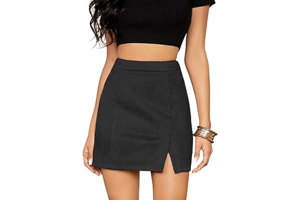VNDFLAG Women's High Waist Faux Suede Side Split Bodycon Short Mini Skirt
