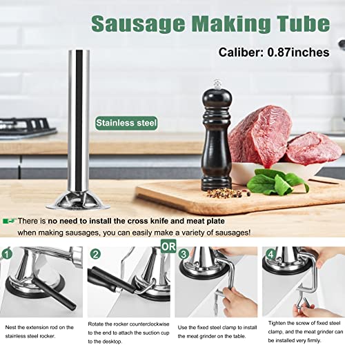 Huanyu Manual Meat Grinder Sausage Stuffer Filler Hand Crank Mincer Stainless Steel Meat