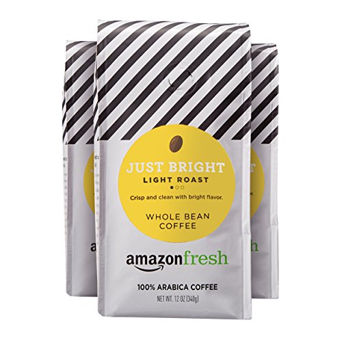 AmazonFresh Just Bright, 100% Arabica Coffee, Light Roast, Whole Bean, 12 Ounce, Pack of 3