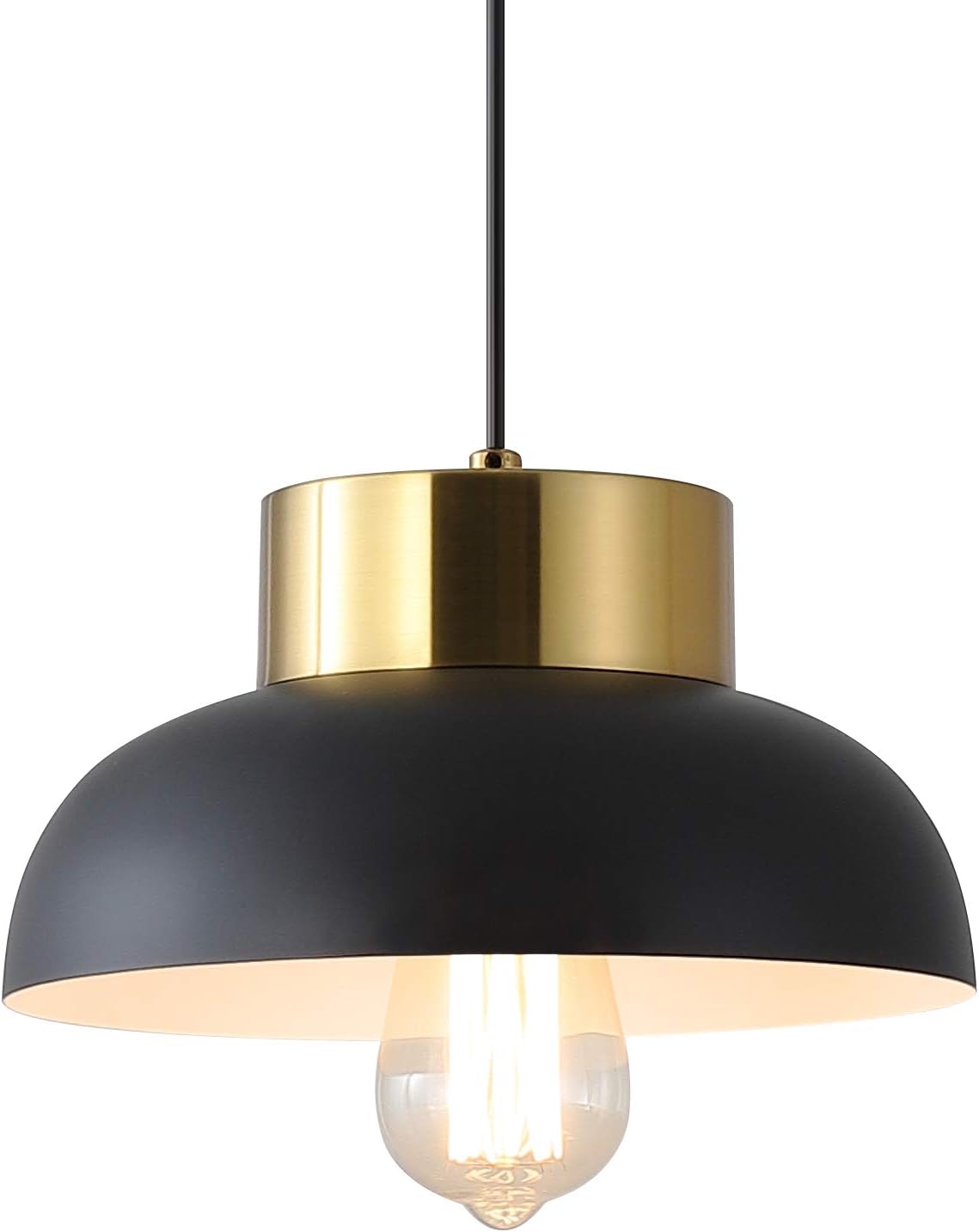 Black and Gold Pendant Lighting, Modern 1-Light Adjustable Pendant Light, Minimalist Ceiling Hanging Lamp for Kitchen Island, Barn, Dining Room, Living Room, Bedroom - - 