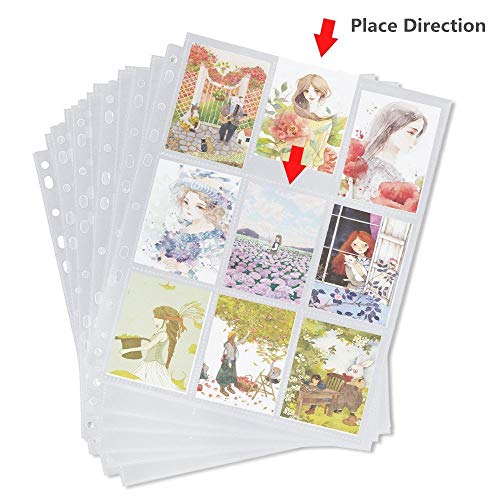 Trading Card Sleeves, 9 Pocket Trading Card Storage Album Pages Fit 2/3/4 Ring Binder Ideal for Baseball and Other Sports Cards (10 Sheets(90 Pockets))